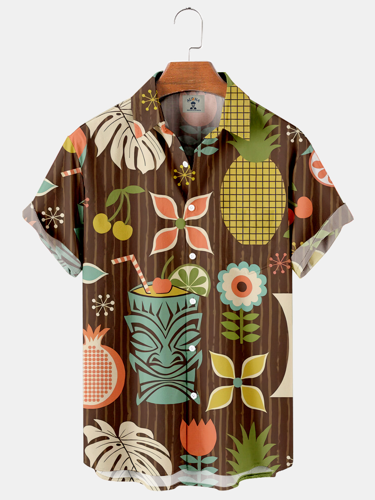 Men's Hawaiian Tiki Print Casual Oversized Short Sleeve Shirt-Garamode