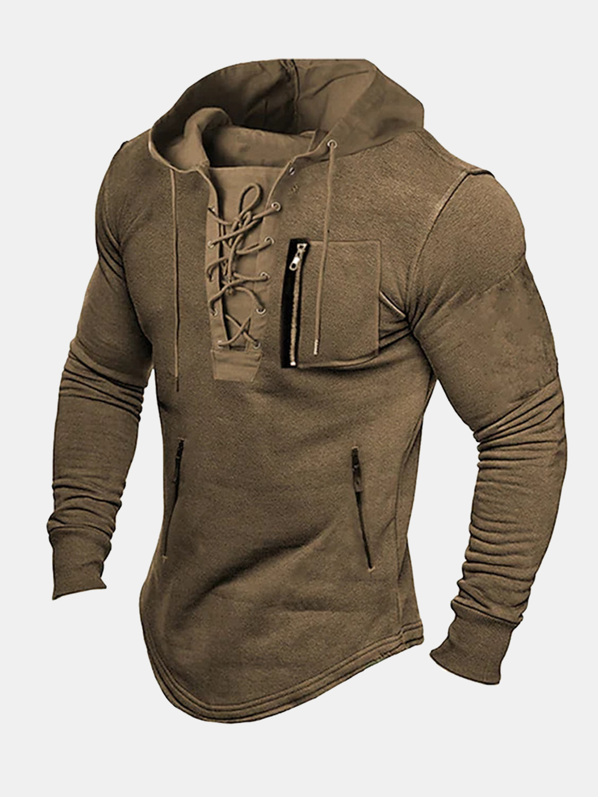 Men's Solid Color Hooded Longsleeved Sweatshirt With Zipper Pockets