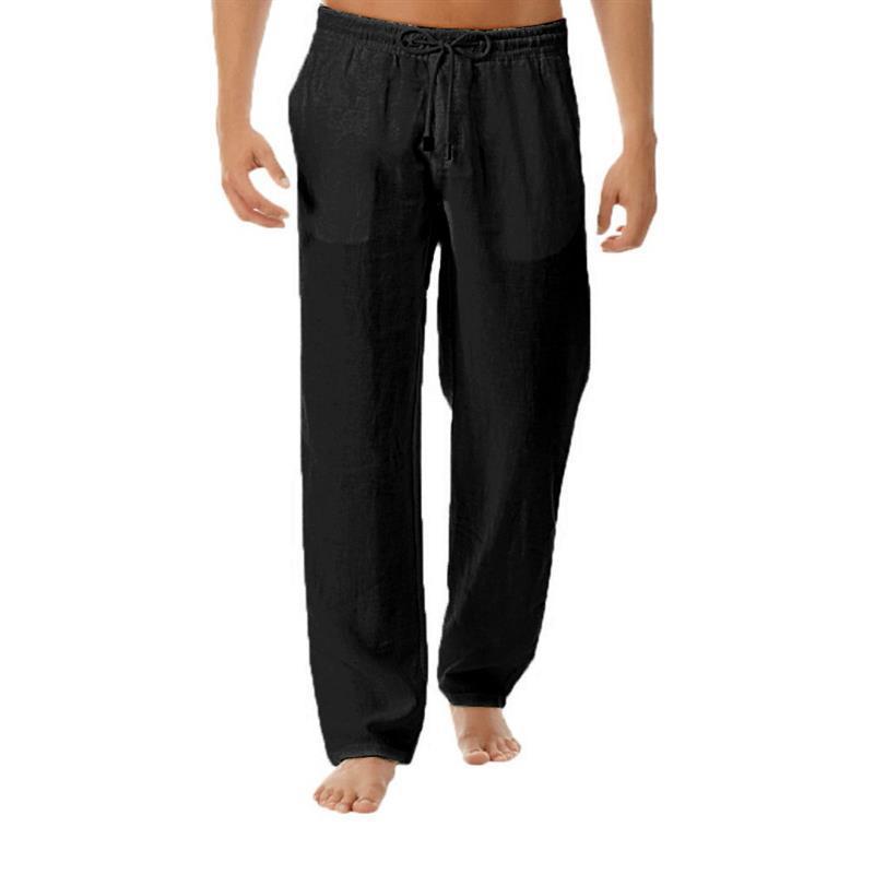 Men's Sports Yoga Pants Solid Color Casual Pants Cotton Linen Sleeping Pants-Garamode