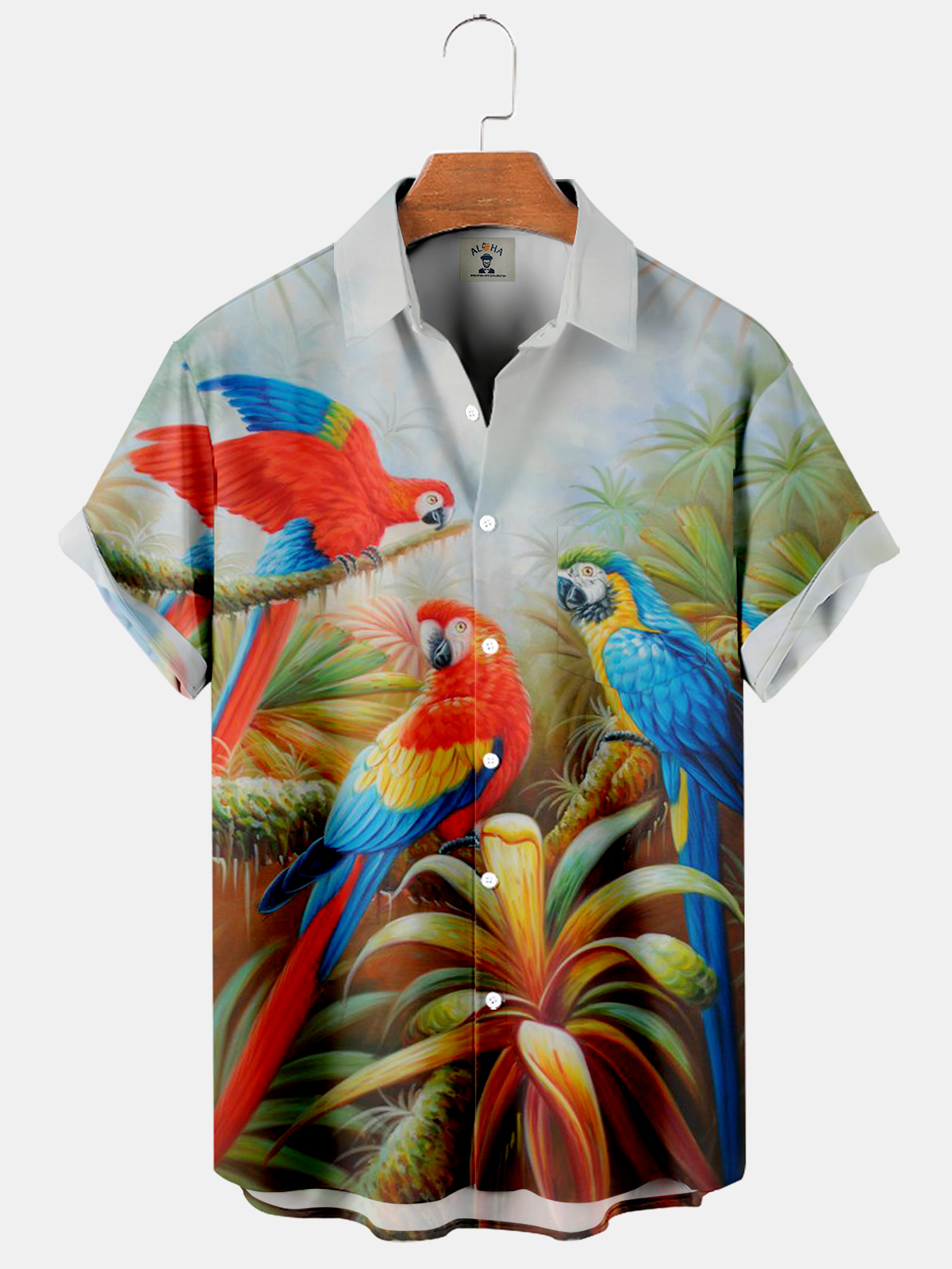 Men's Hawaiian Woods Parrot Print Short Sleeve Shirt-Garamode