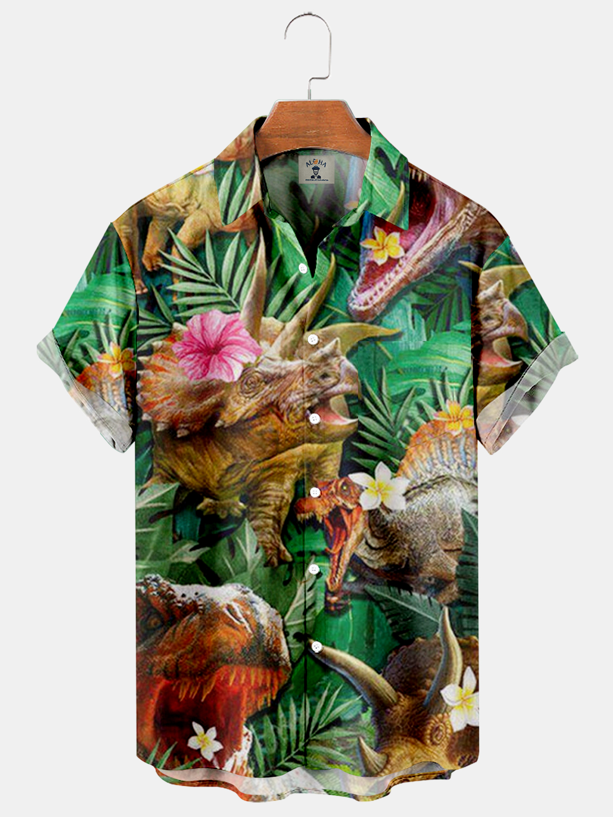 Men's Jurassic Park Hawaii Dinosaur Palm Tree Short Sleeve Shirt-Garamode