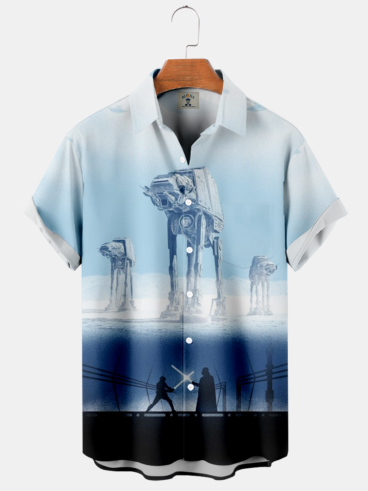 Men's Hawaiian Mecha and Hero Print Short Sleeve Shirt-Garamode
