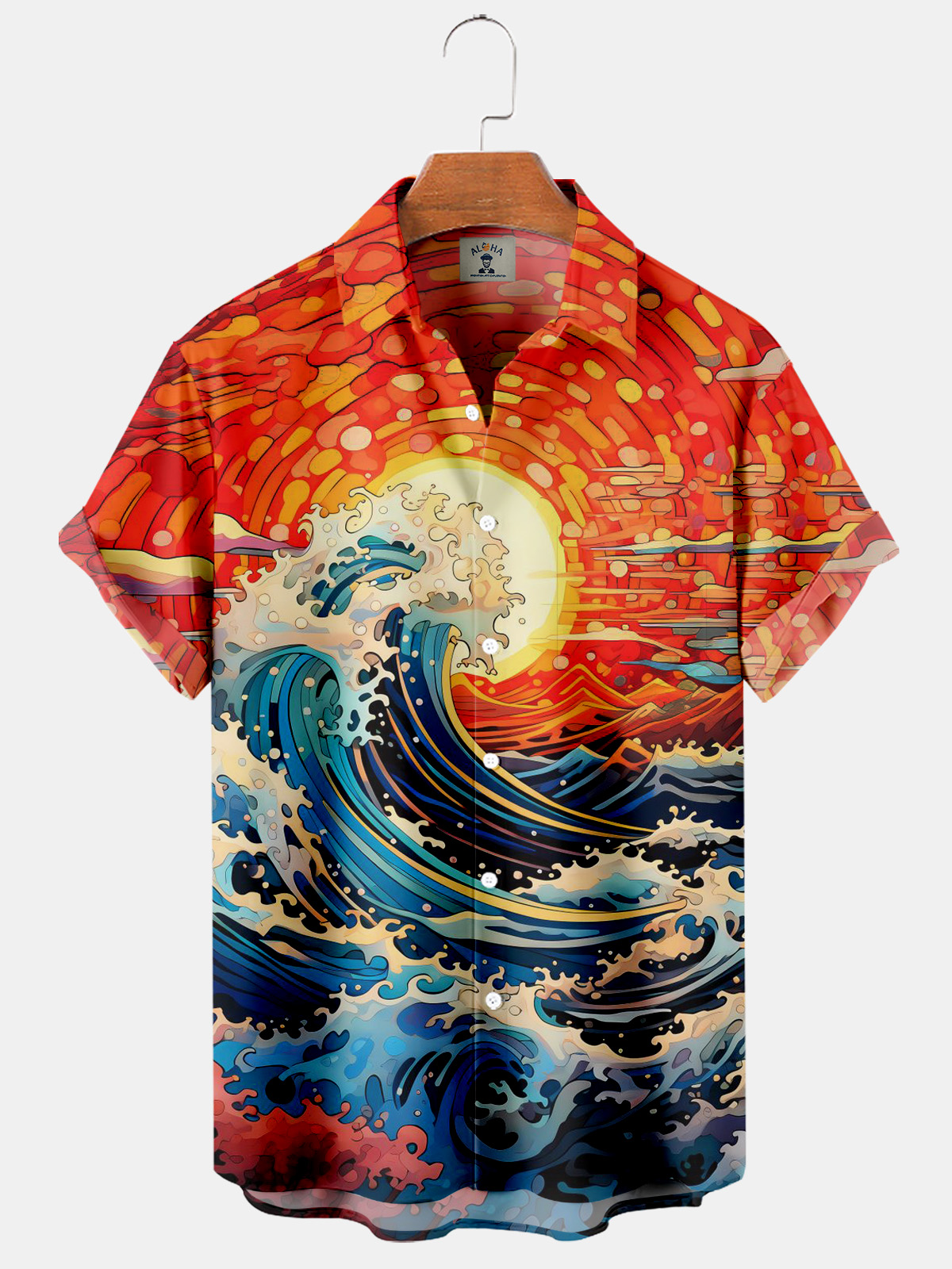 Fun Vintage Fun Ocean Wave Print Pocket Short Sleeve Shirt-Garamode