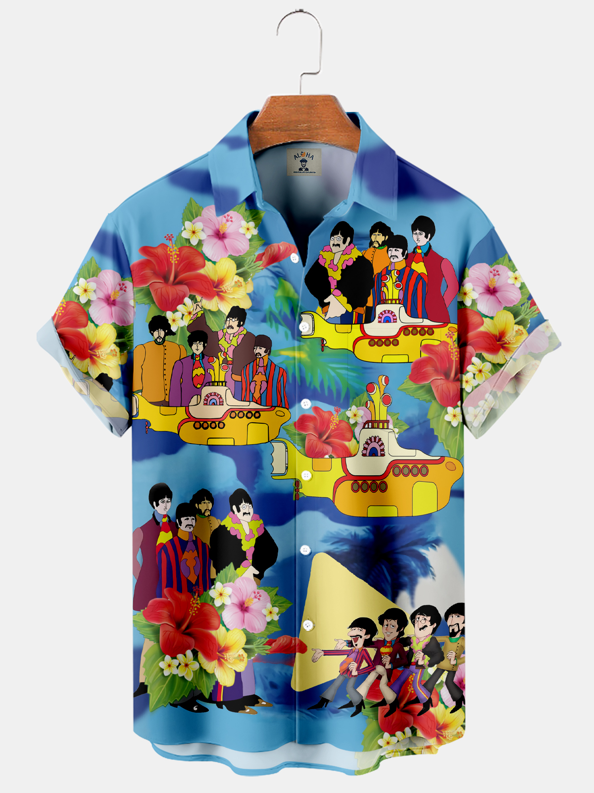 Men's Hawaiian Band Submarine Print Short Sleeve Shirt-Garamode