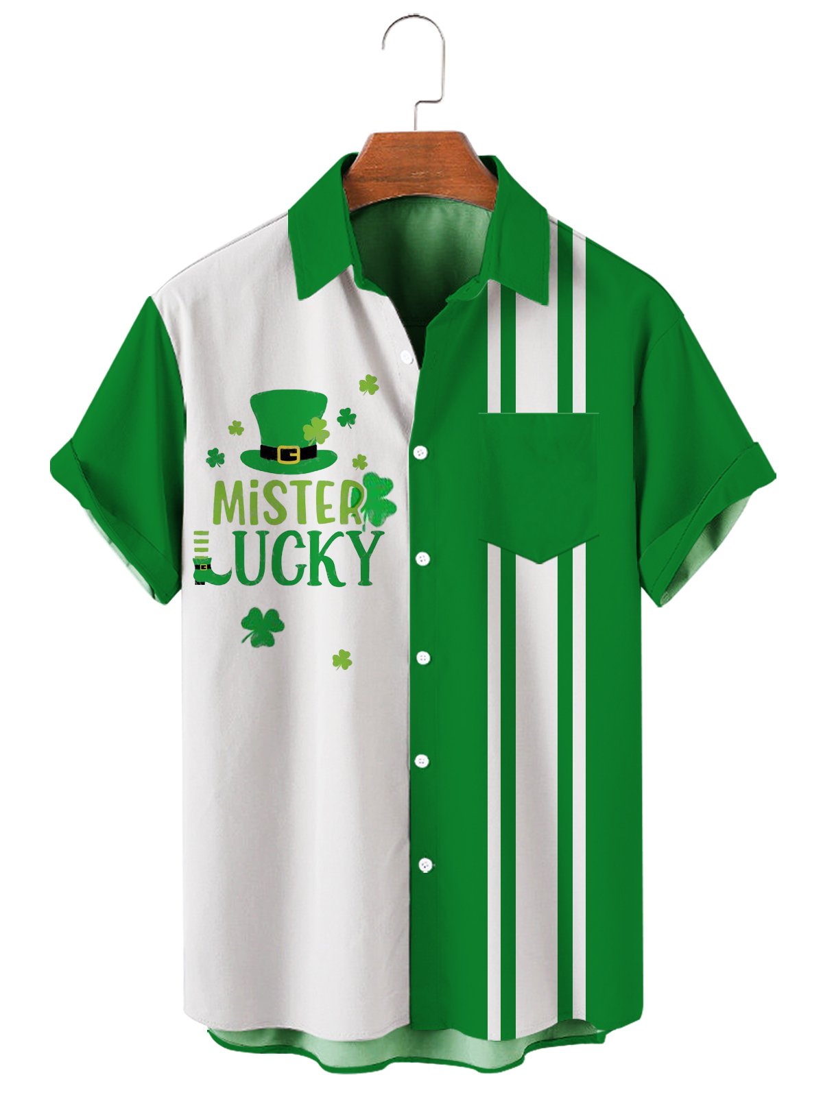 Simple St. Patrick's Day Men's Splicing Large Shirt-Garamode