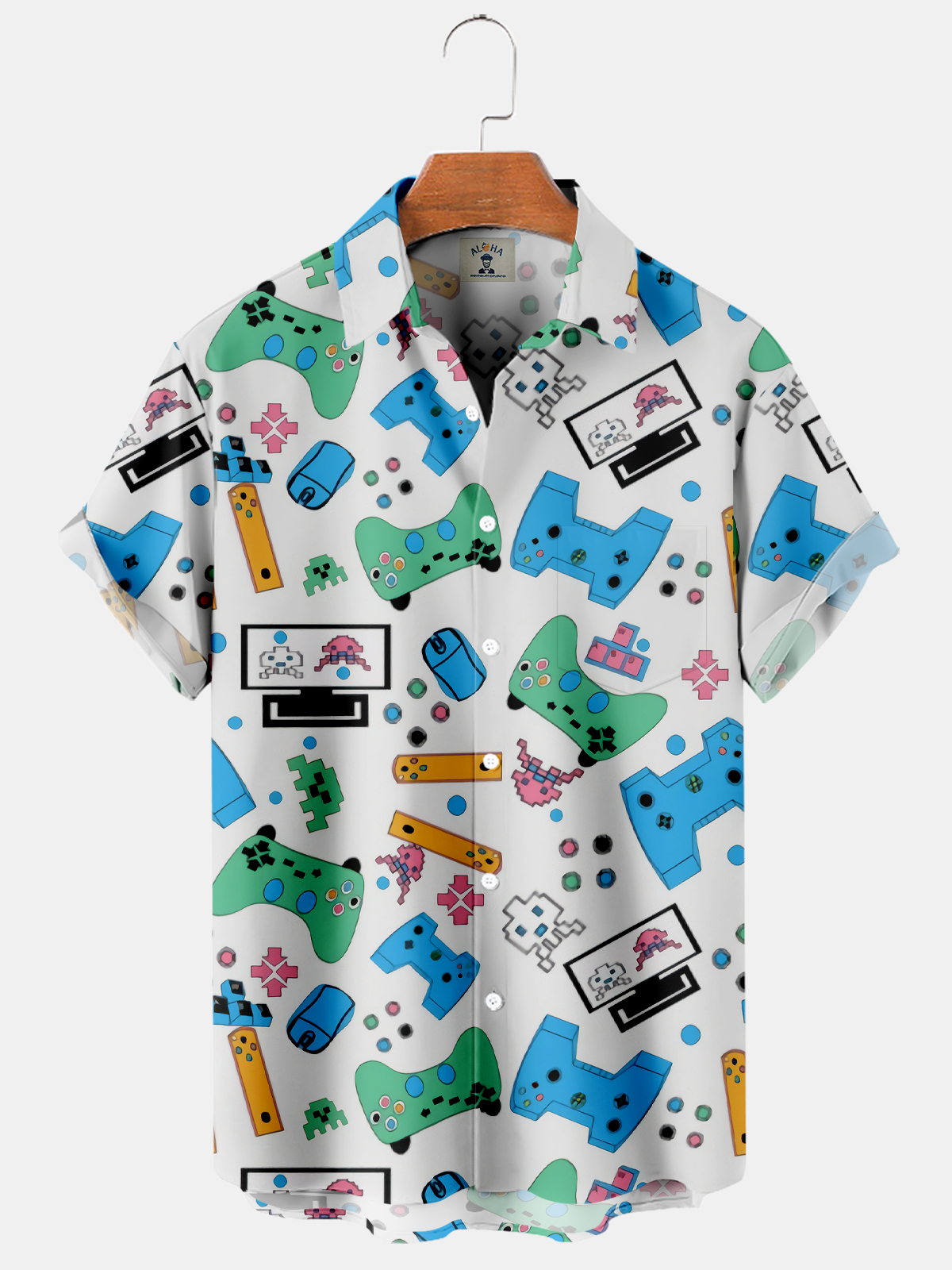 Men's Hawaiian Fun Game Console Print Short Sleeve Shirt-Garamode