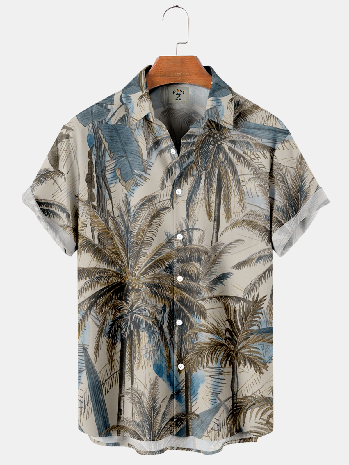 Men's Coco and Palm Leaf Print Short Sleeve Shirt-Garamode