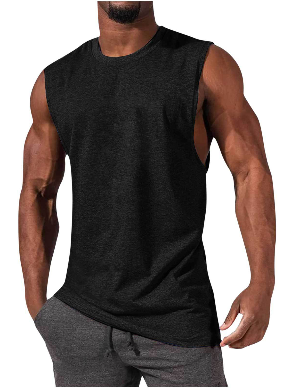 Men's T-Shirt Muscle Man Athletic Rambler Solid Color Top Sleeveless T-Shirt-Garamode