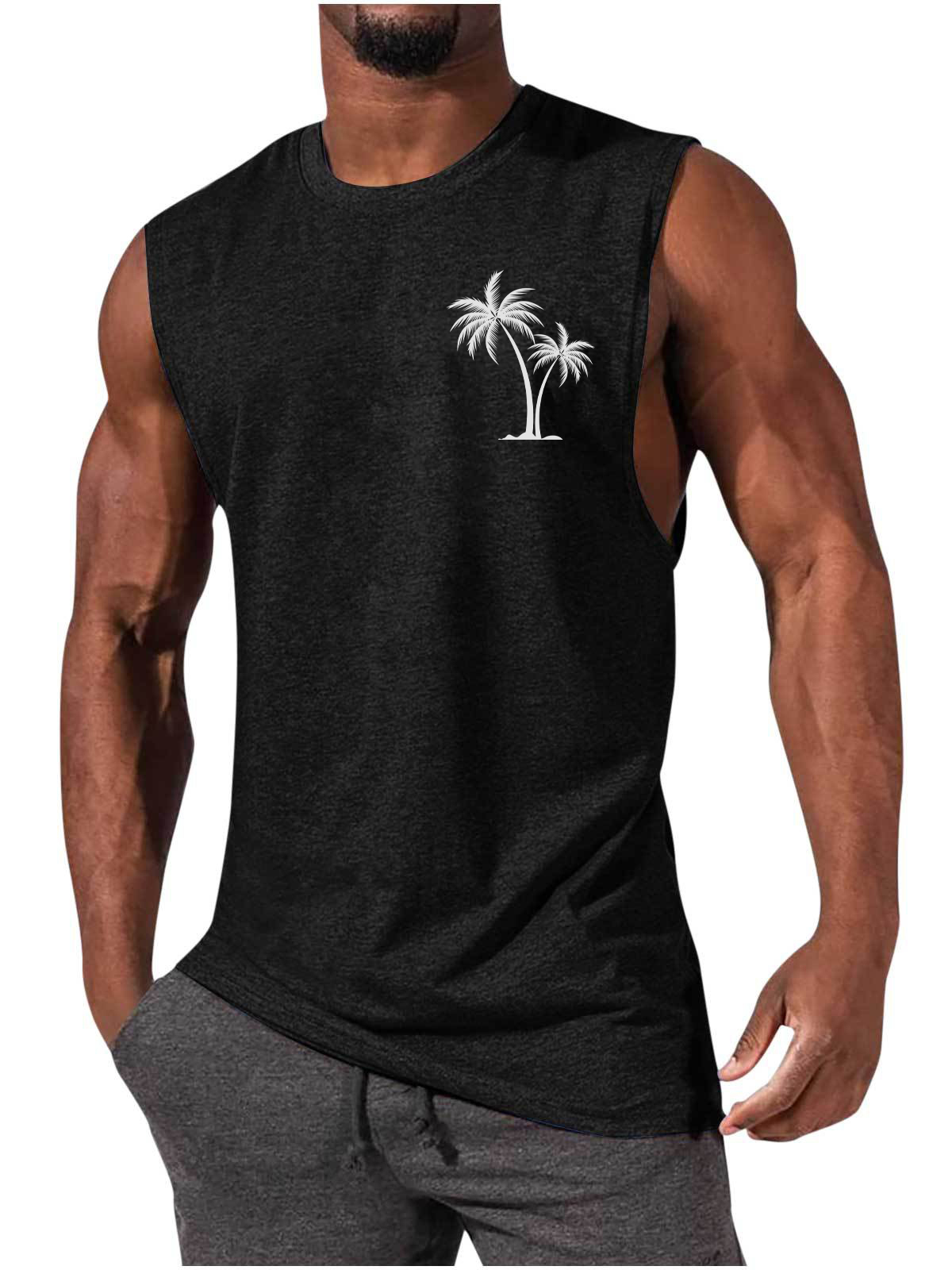 Men's Hawaiian Coco Casual Comfort Print Sleeveless T-Shirt-Garamode