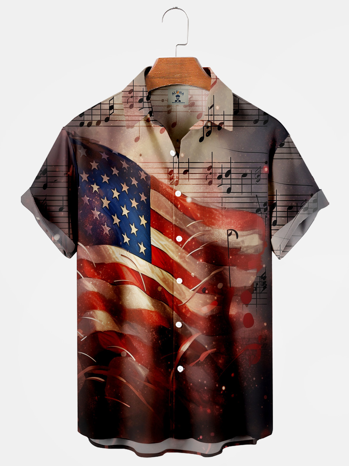 American Flag Music Note Pocket Short Sleeve Shirt-Garamode