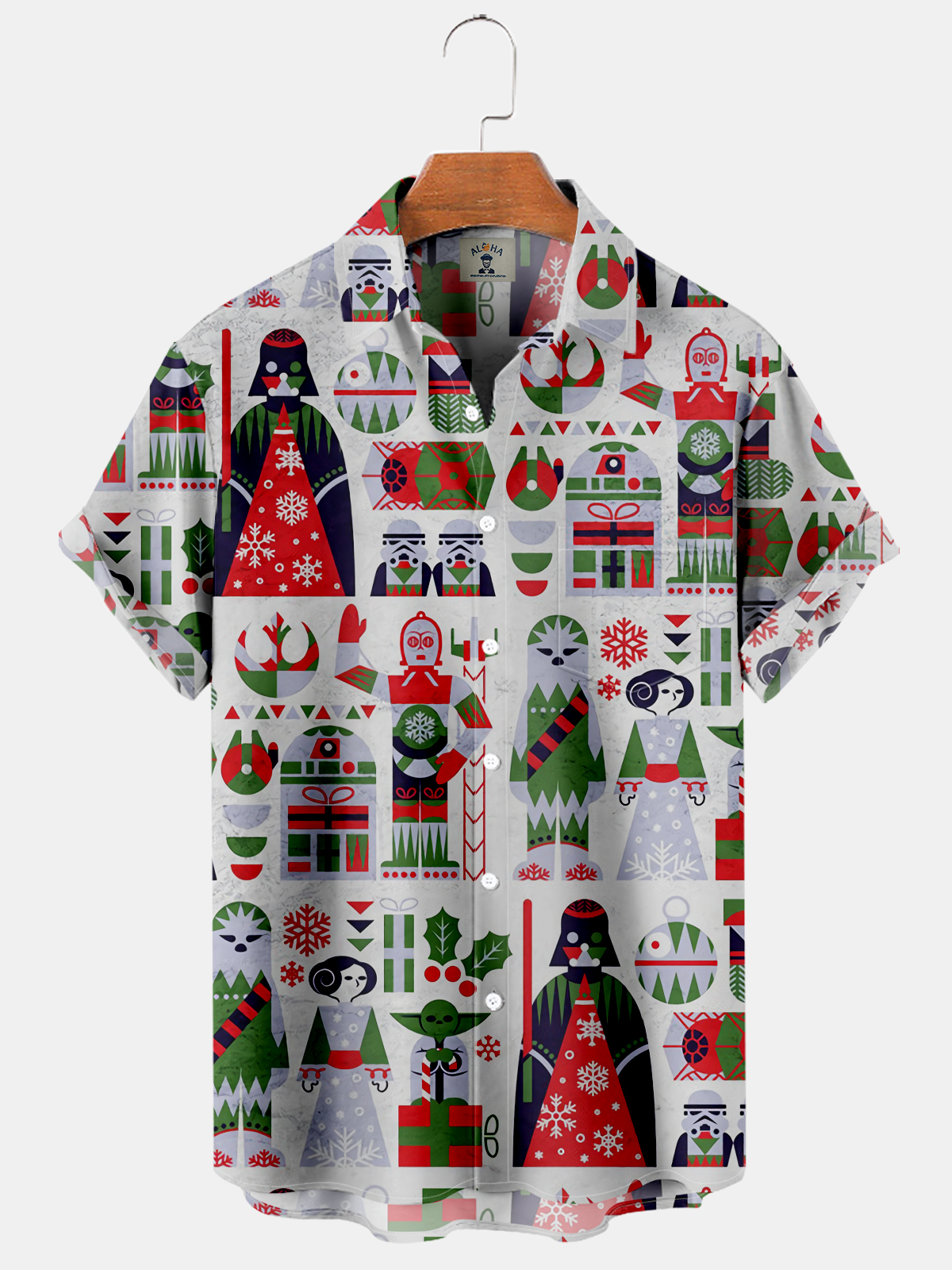 Christmas Cartoon Fun Print Pocket Short Sleeve Shirt-Garamode
