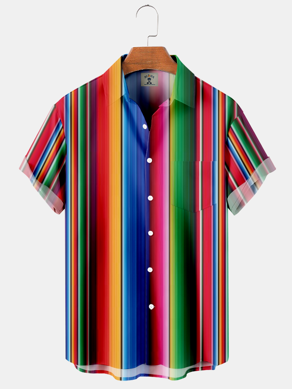 Men's Serape Stripe Print Pocket Everyday Hawaiian Short Sleeve Shirt-Garamode