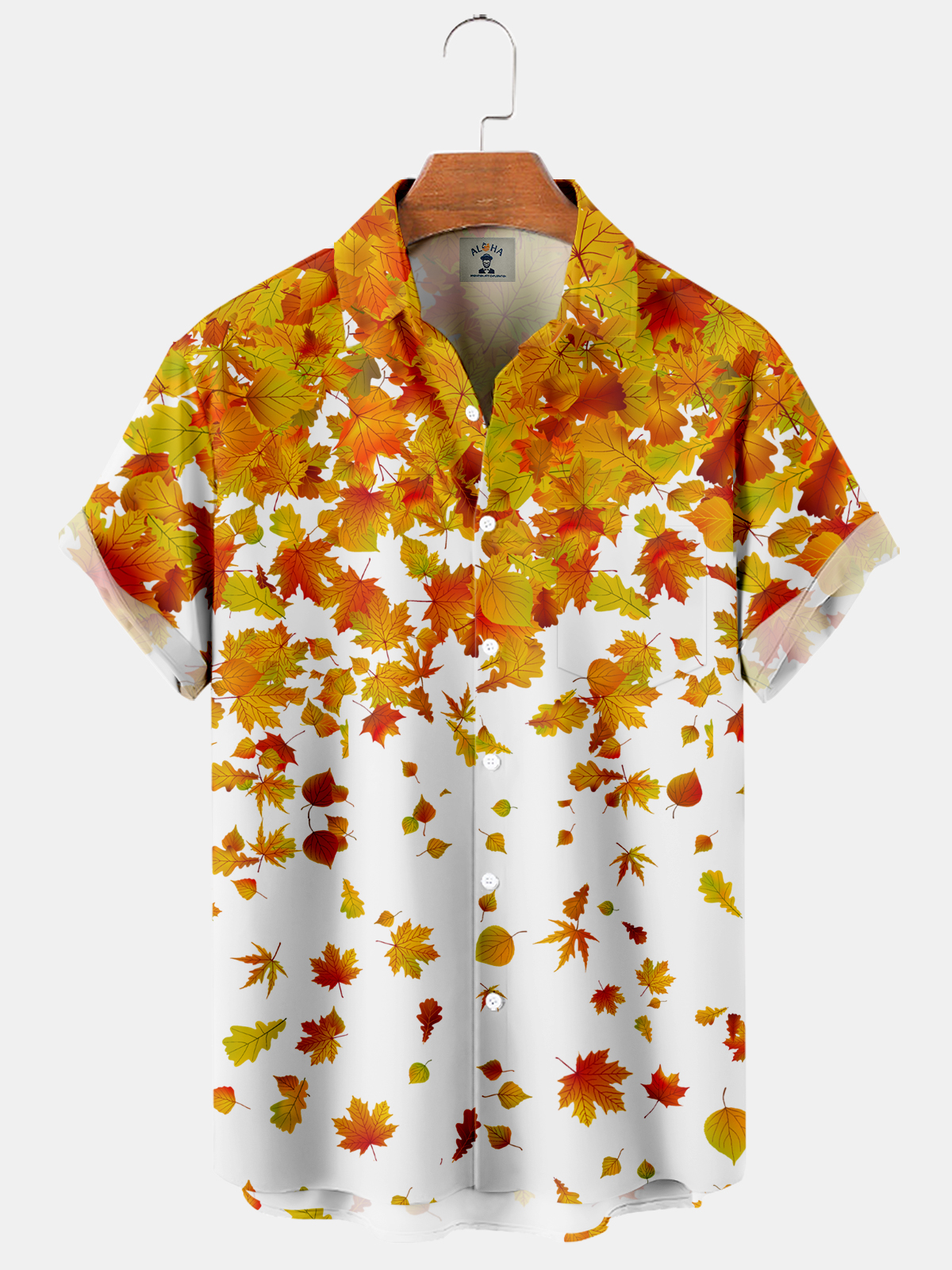 Men's Thanksgiving Harvest Maple Leaf Print Short Sleeve Shirt-Garamode
