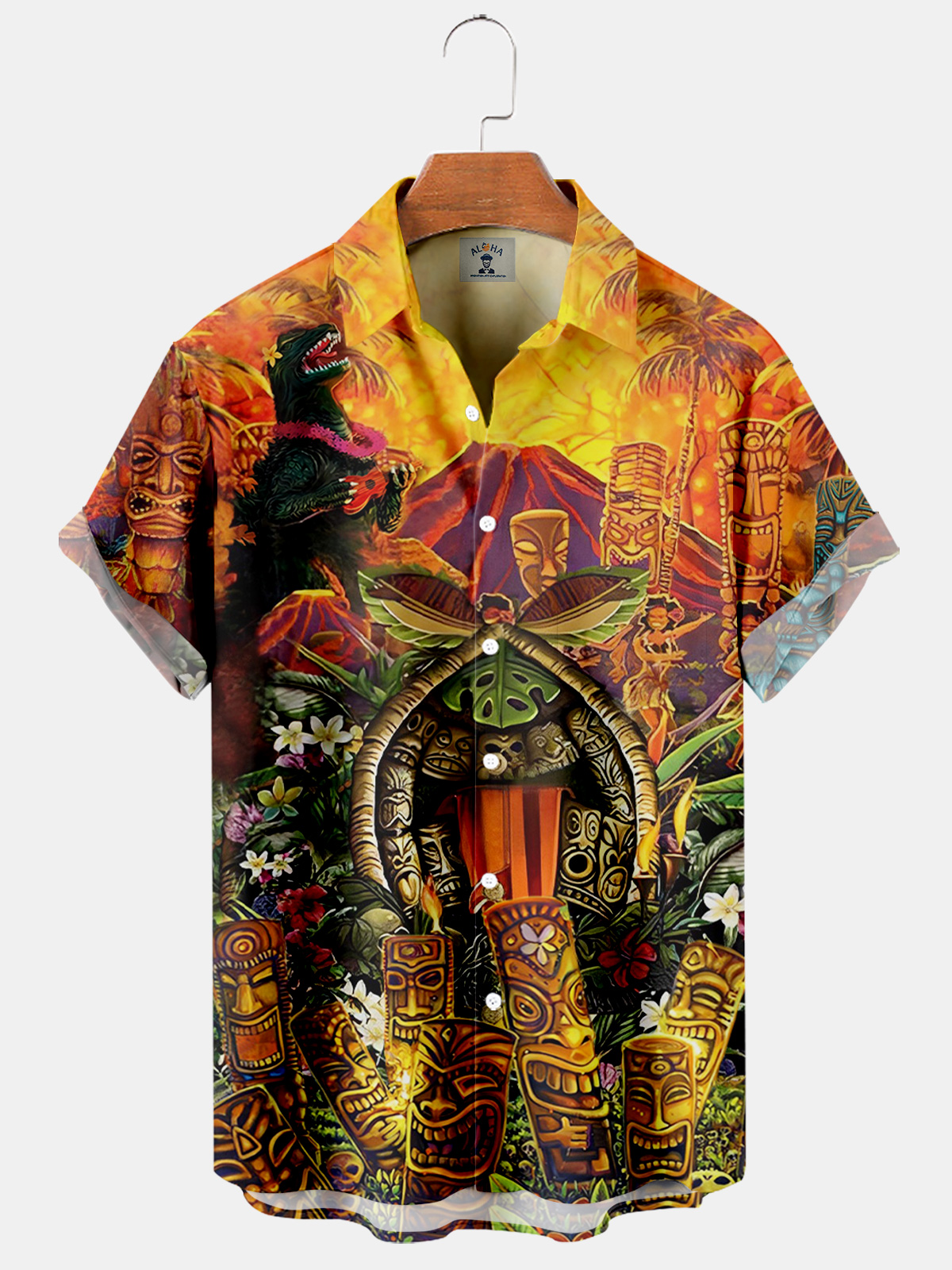 Men's Hawaiian TIKI Print Casual Loose Oversized Short Sleeve Shirt-Garamode