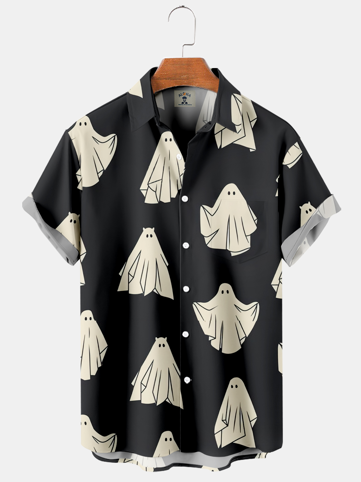 Men's Halloween Cute Ghost Print Short Sleeve Shirt-Garamode