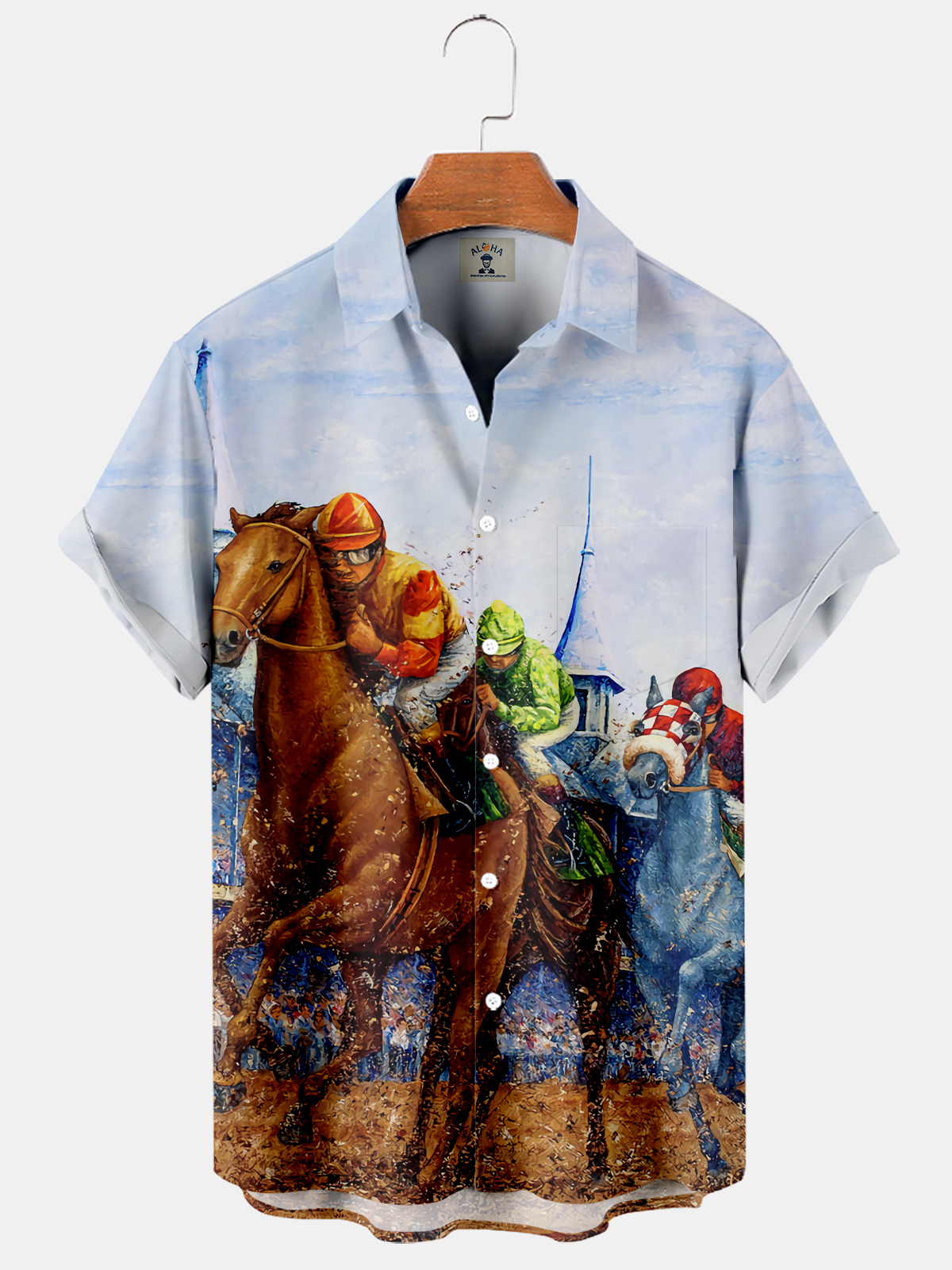 Men's Fun Horse Racing Print Short Sleeve Shirt-Garamode