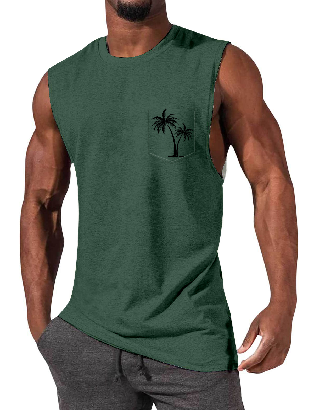 Men's Hawaiian Coco Pocket Sleeveless T-Shirt-Garamode