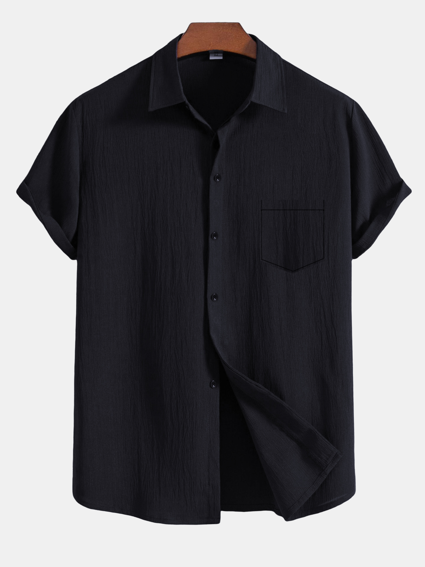 Men's Bubble Casual Simple Solid Color with Pocket Short Sleeve Shirt-Garamode