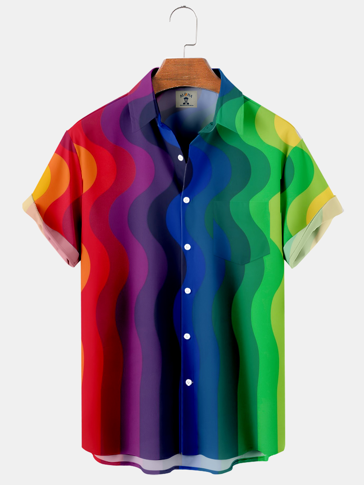 Men's Colorful Ripple Print Dopamine Hawaiian Short Sleeve Shirt-Garamode