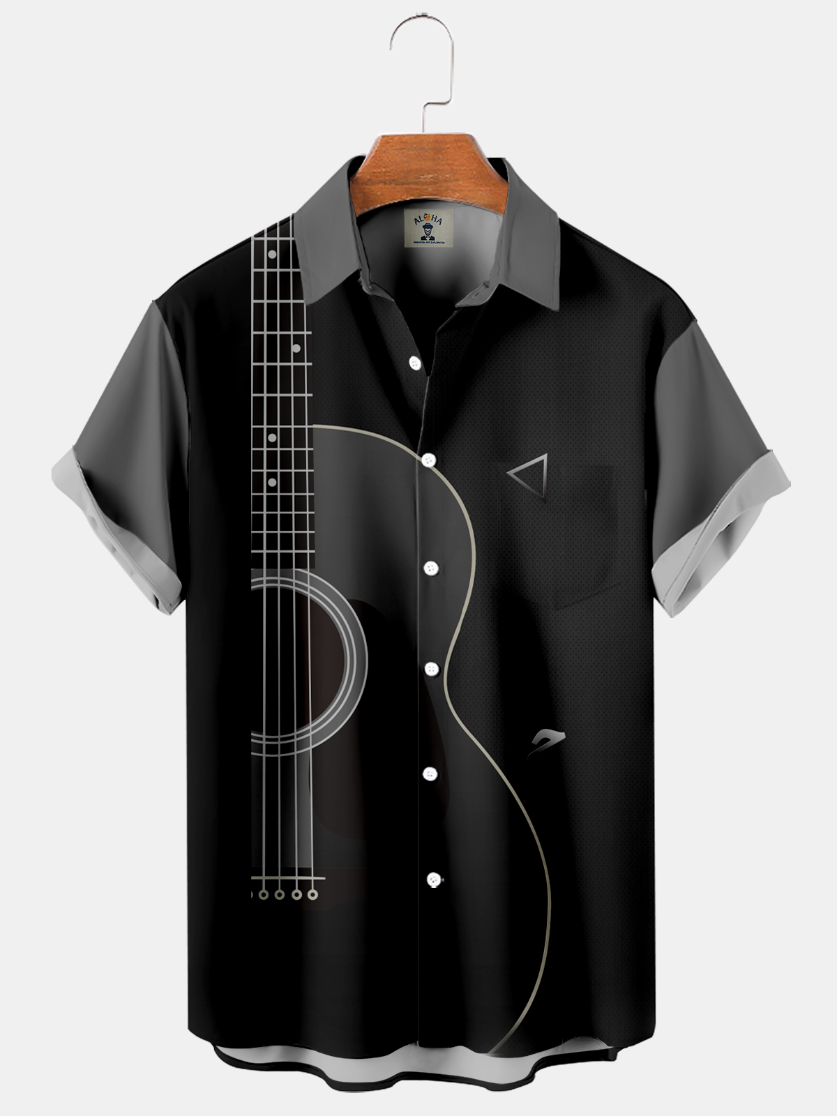 Men's Casual Simple Guitar Print Short Sleeve Shirt-Garamode