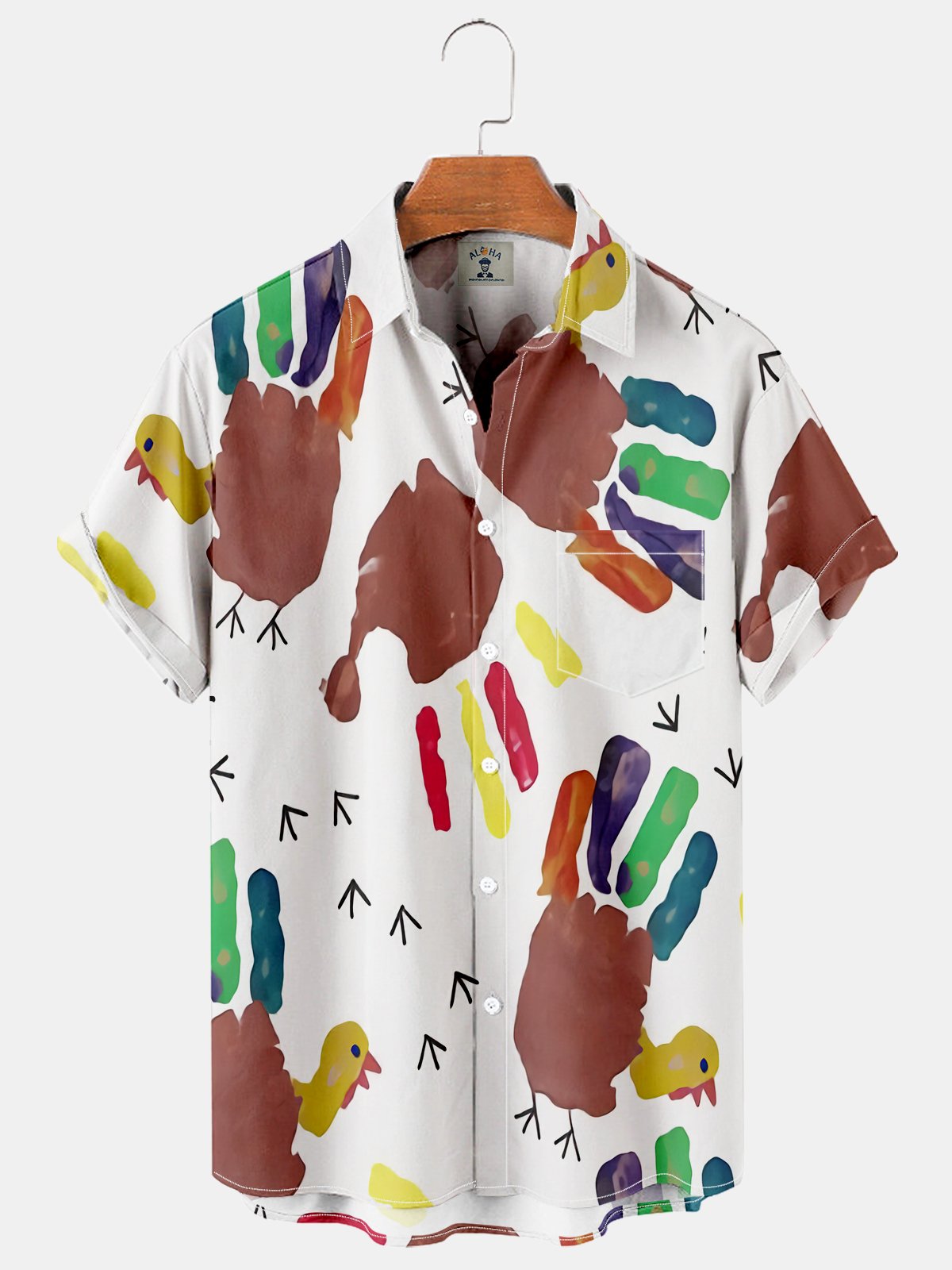 Men's Thanksgiving Themed Finger Turkey Short Sleeve Shirt-Garamode