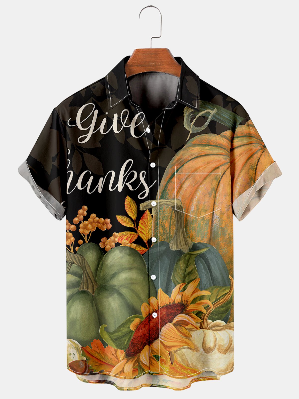 Men's Thanksgiving Pumpkin Print Casual Shirt-Garamode