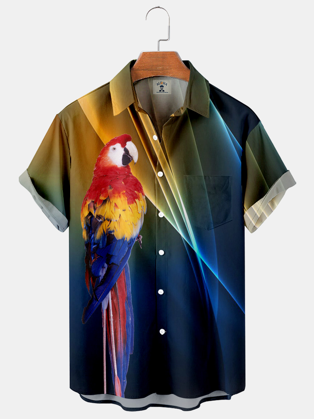 Hawaiian Parrot Print Casual Loose Men's Oversized Short Sleeve Shirt-Garamode