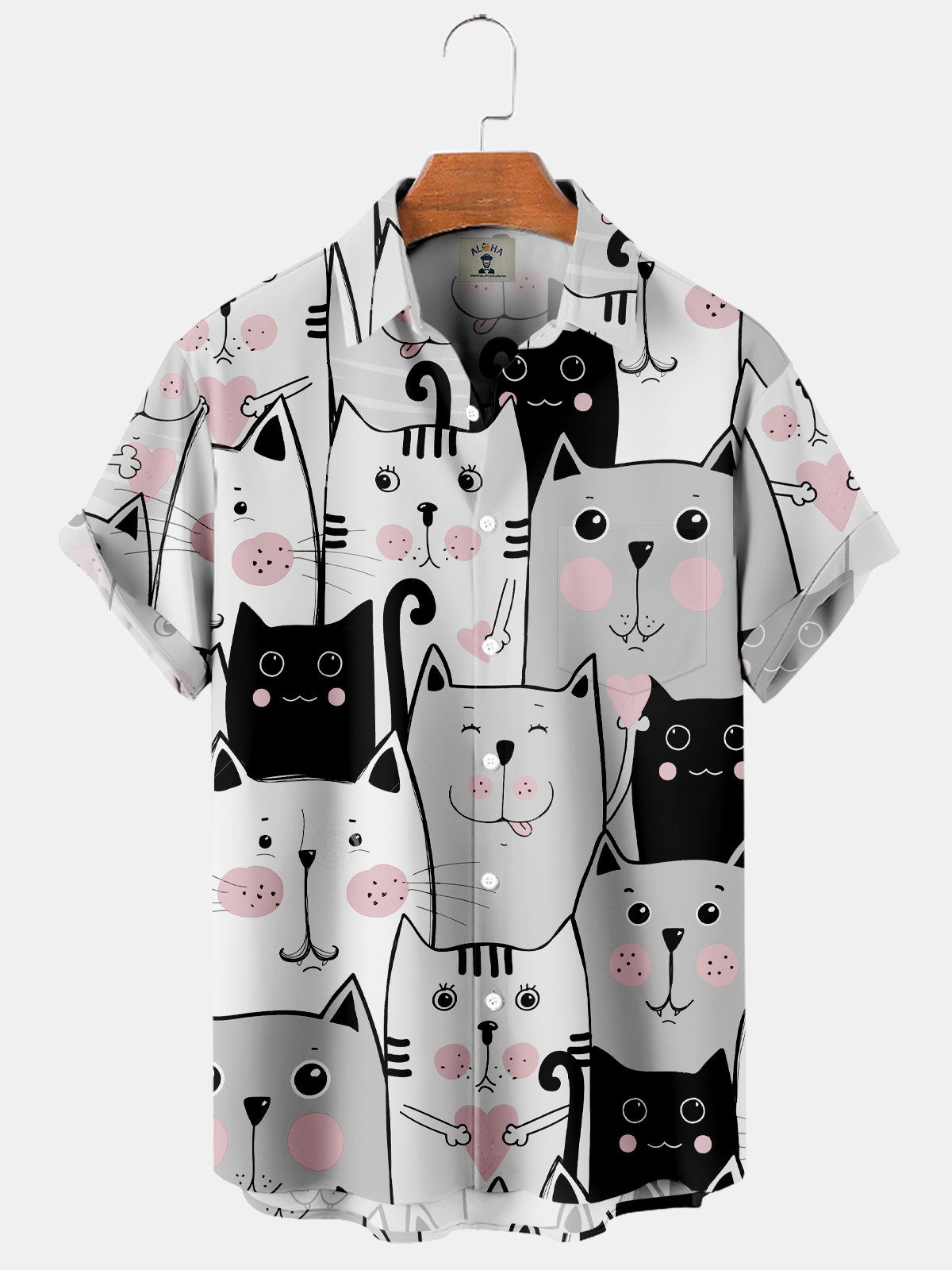 Men's Cute Funny Cat and Dog Print Short Sleeve Shirt-Garamode
