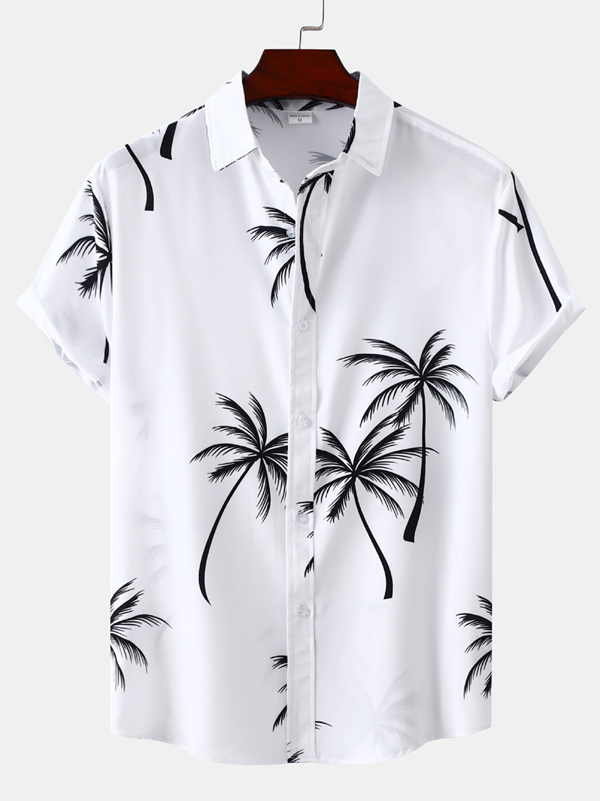 Hawaiian coconut tree print casual loose men's oversized short-sleeved shirt-Garamode