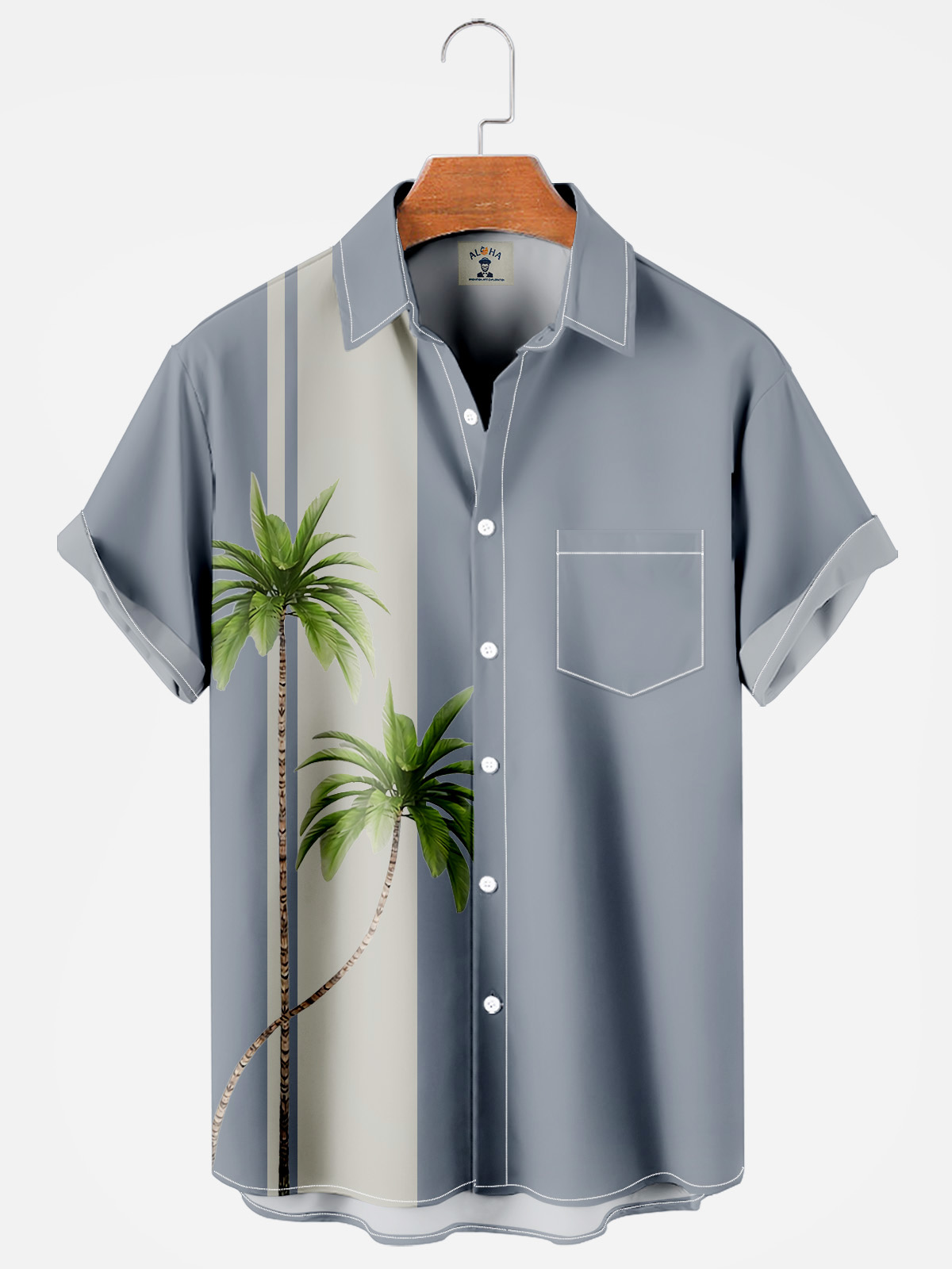 Hawaiian Coco Print Pocket Short Sleeve Bowling Shirt-Garamode