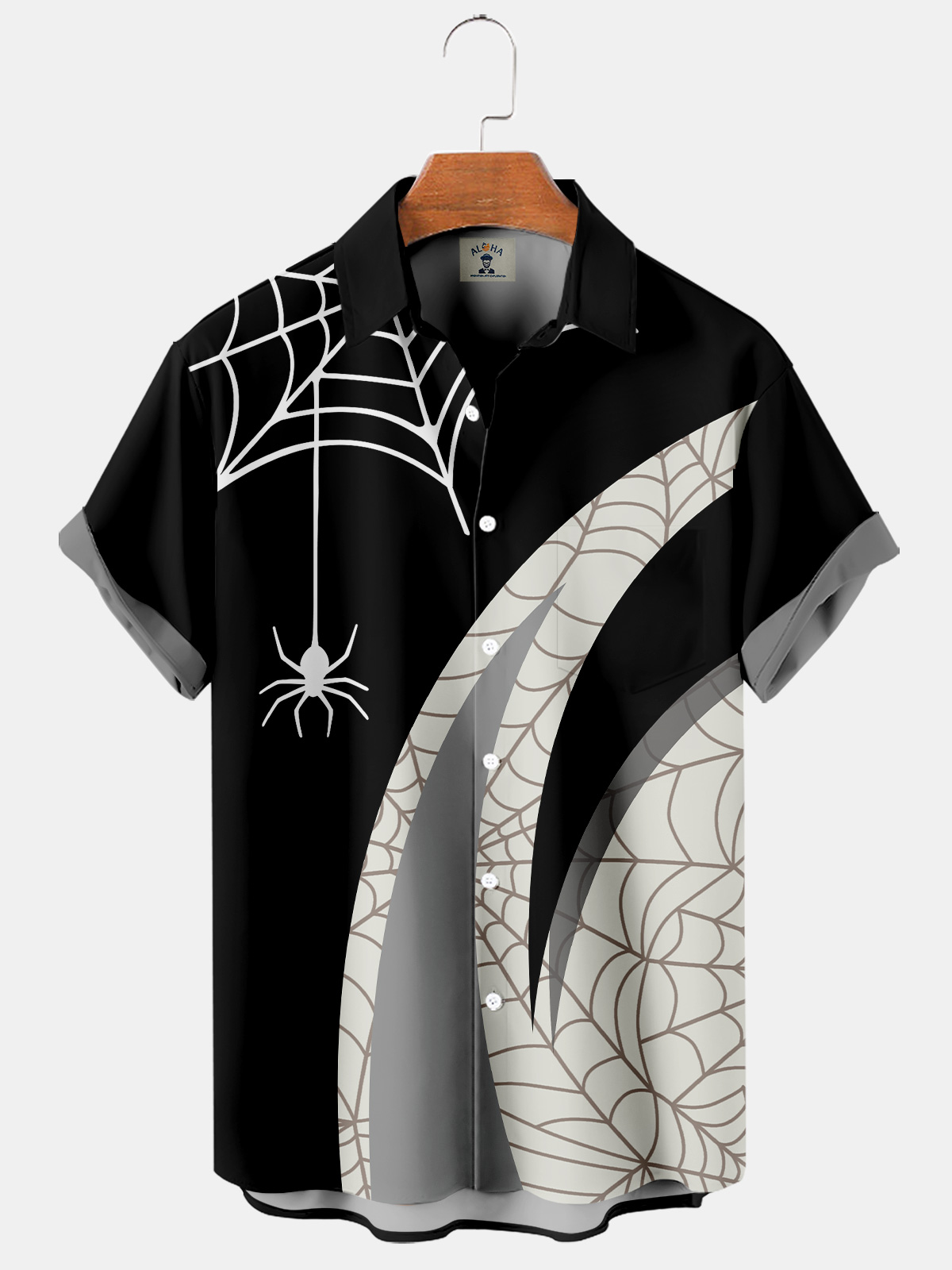 Men's Halloween Spider Print Casual Loose Oversized Short Sleeve Shirt-Garamode