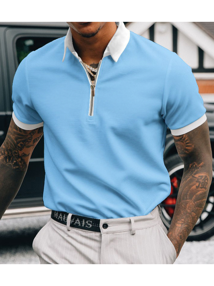 Men's Fashion Casual Zipper Splicing Short-sleeved Polo-Garamode
