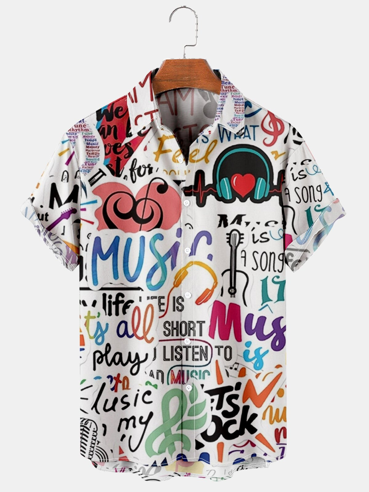 Men's Fun Music Patchwork Print Shirt-Garamode