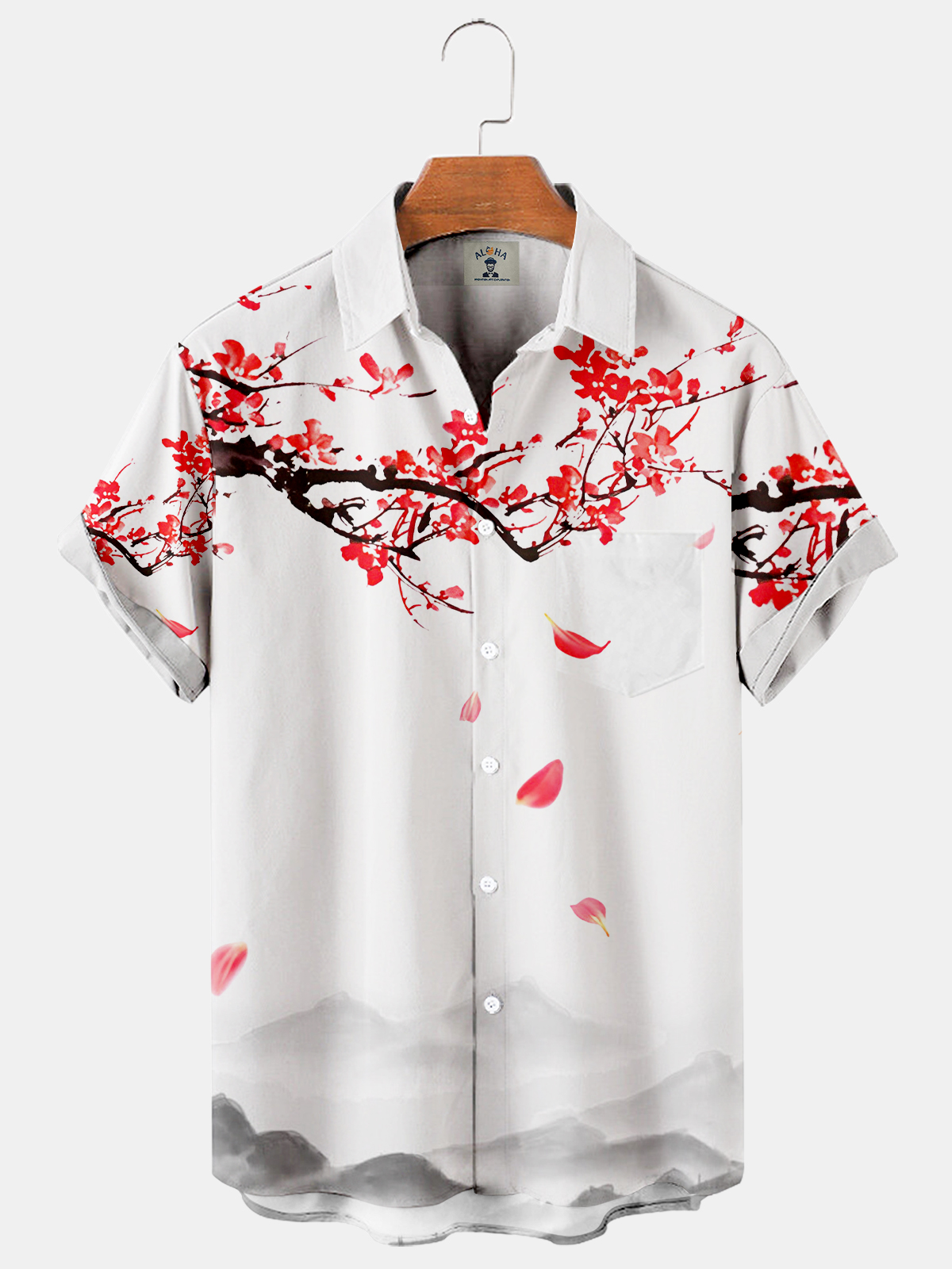 Ink Plum Blossom Casual Loose Men's Large Size Short Sleeve Shirt-Garamode