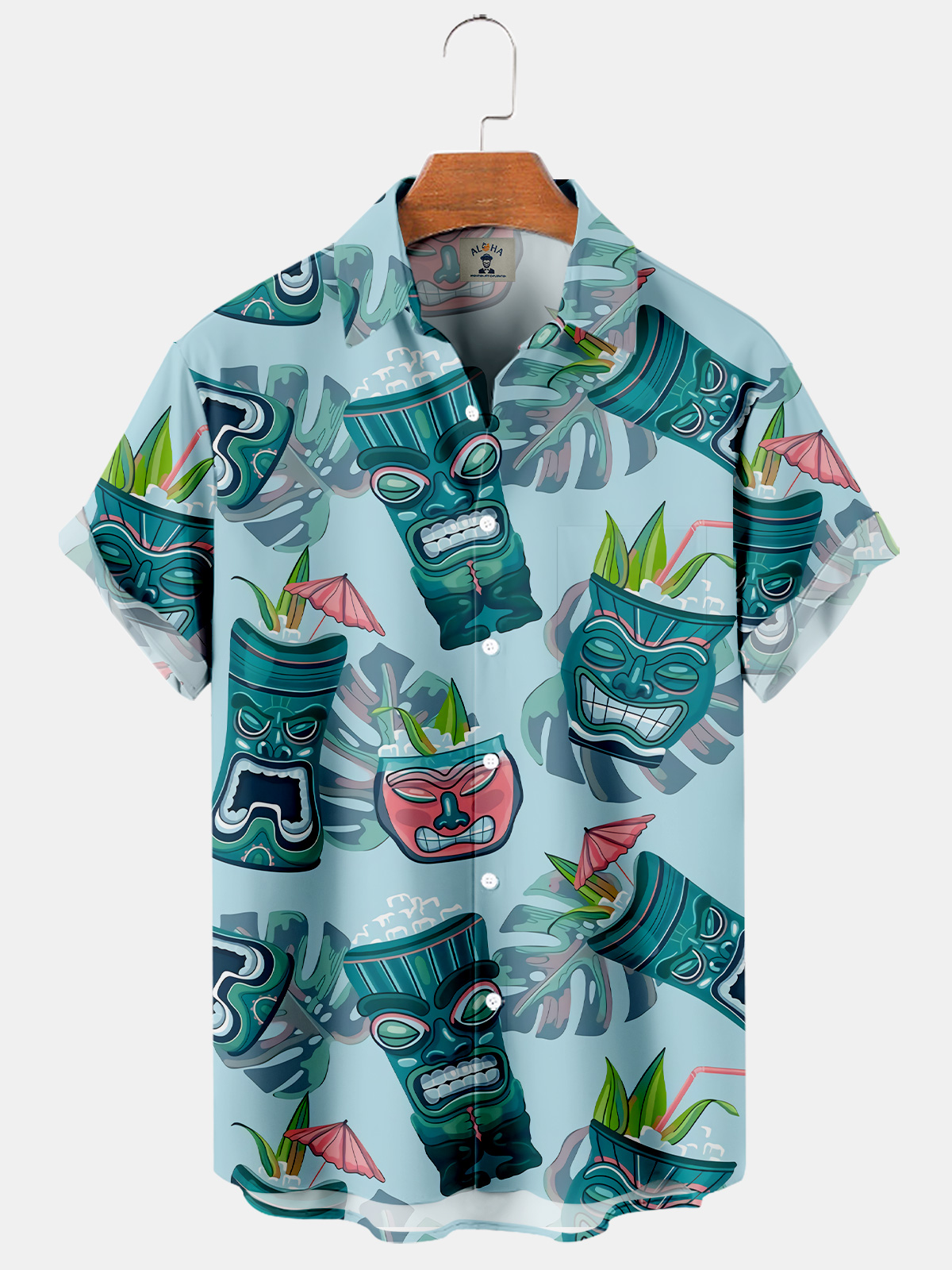 Men's Hawaiian Tiki Mask Goblet Print Short Sleeve Shirt-Garamode
