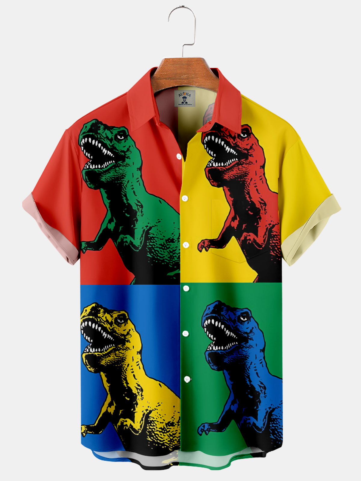 Men's Casual Funny Dragon Contrast Color Print Short Sleeve Jacket-Garamode