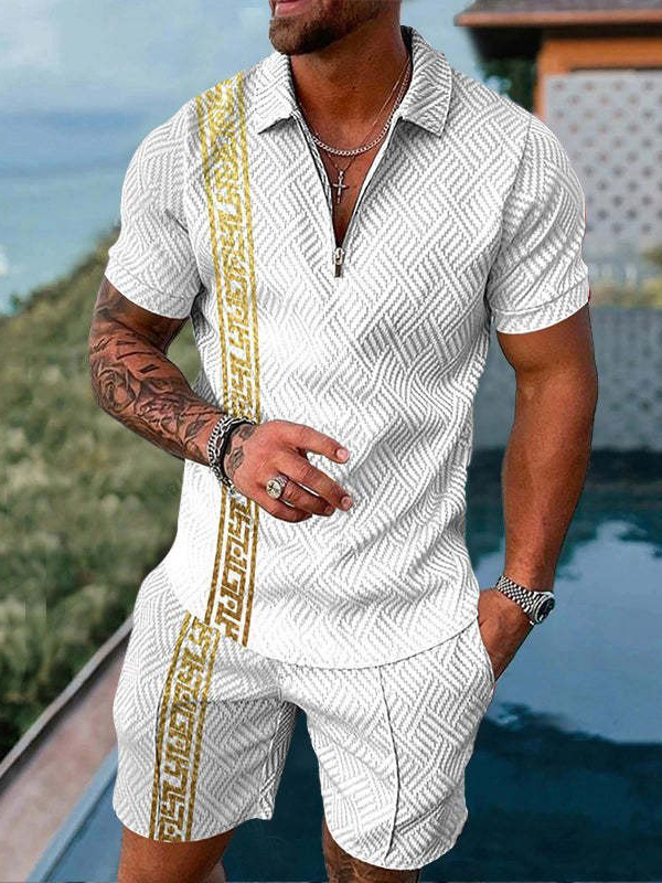 Men's Fashion Casual Printed Polo Shirt Shorts Set-Garamode