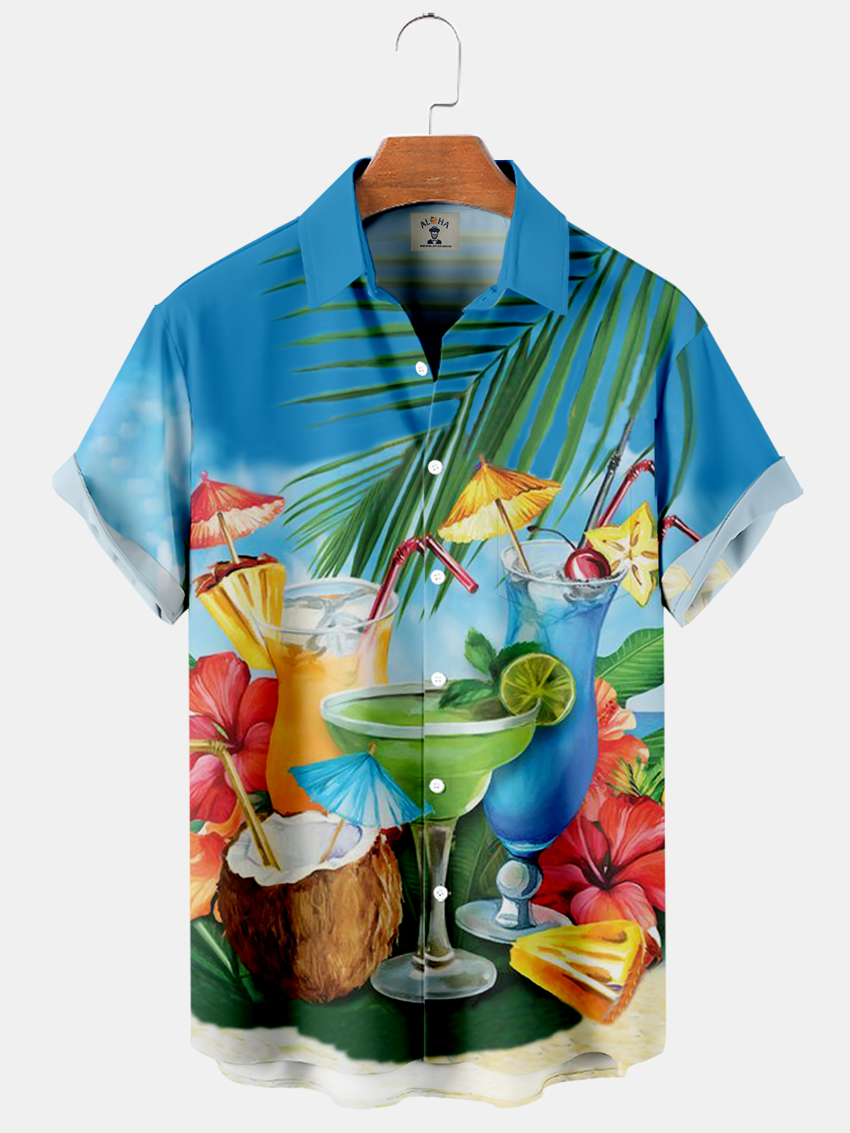 Men's Casual Hawaiian Cocktail Print Short Sleeve Shirt-Garamode