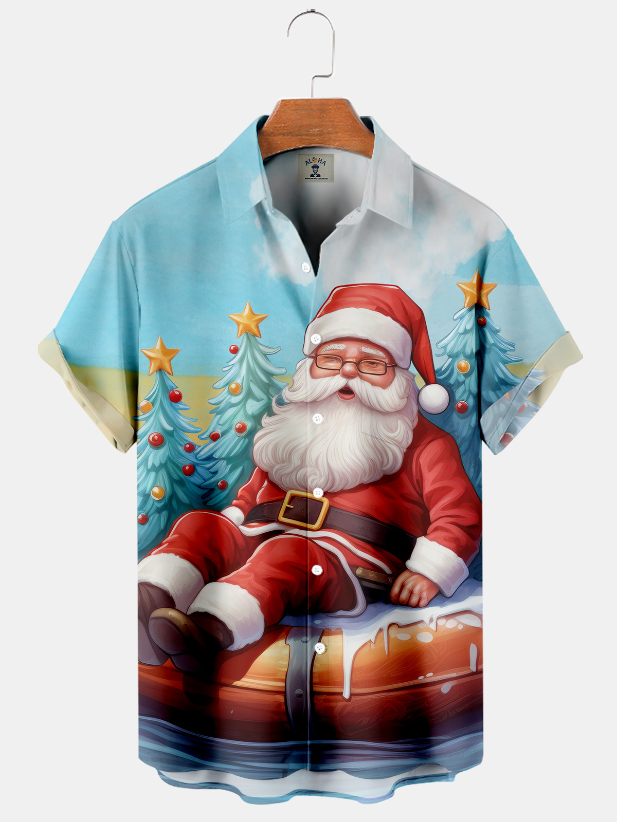 Men's Christmas Fun Santa Print Casual Short Sleeve Shirt-Garamode