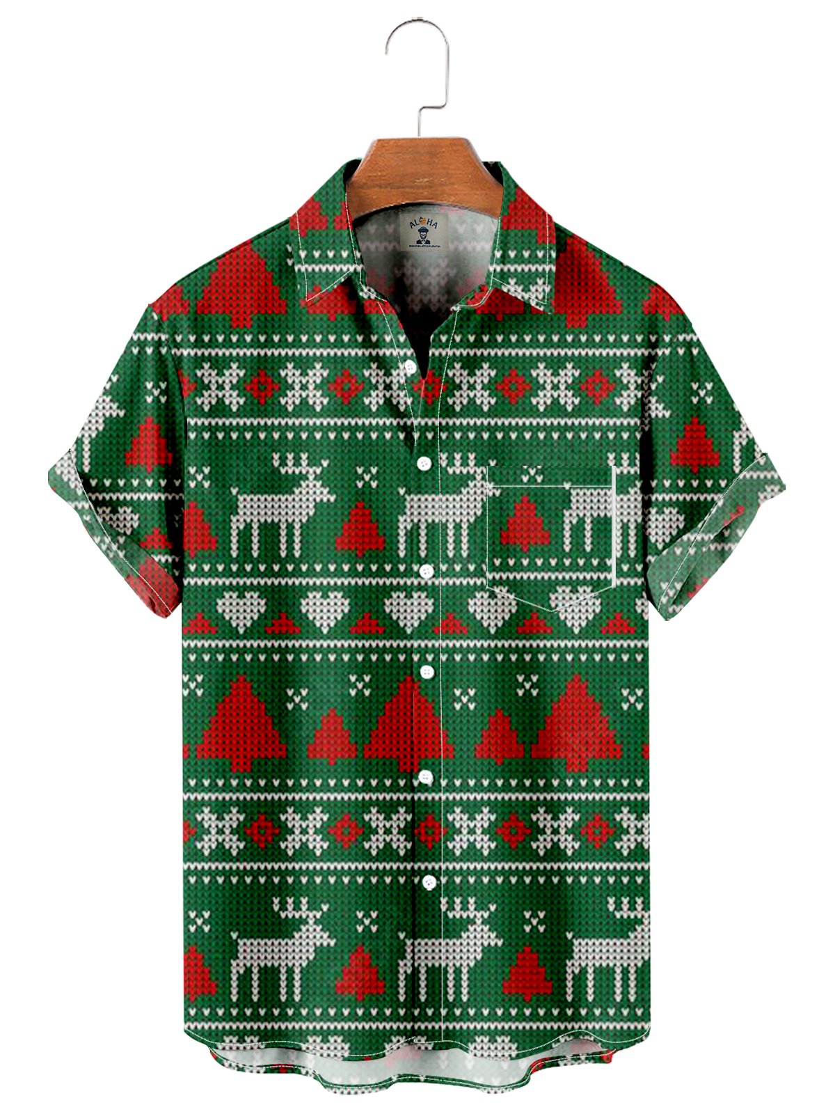 Men's Christmas Pixel Print Short Sleeve Shirt-Garamode
