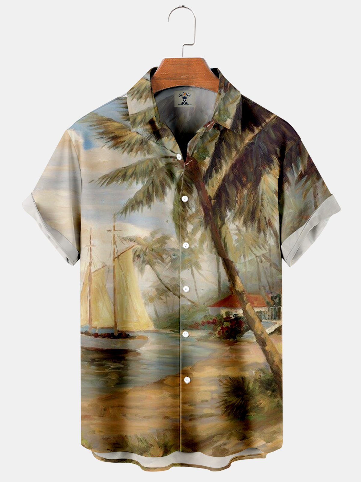 Men's Hawaiian Beach Sailing Exclusive Print Short Sleeve Shirt-Garamode