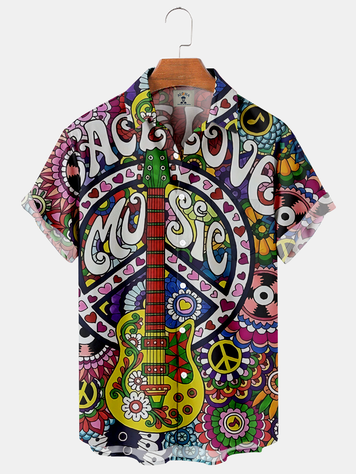 Hippie Music Guitar Casual Loose Men's Oversized Short Sleeve Shirt-Garamode