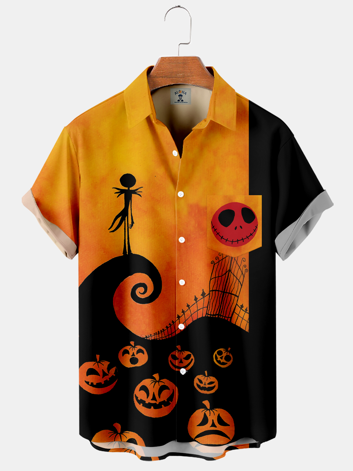 Men's Halloween Pumpkin Smiley Print Shirt-Garamode