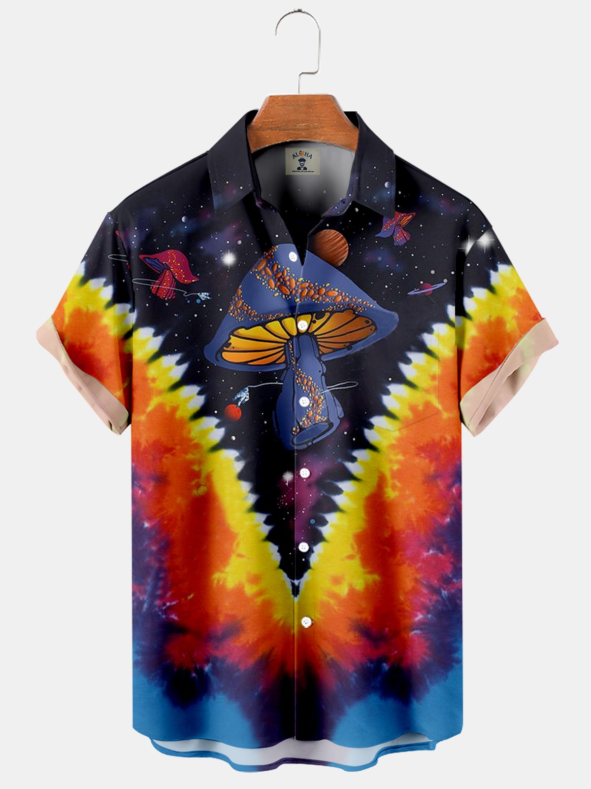Men's Hawaiian Hippie Gradient Mushroom Print Short Sleeve Shirt-Garamode