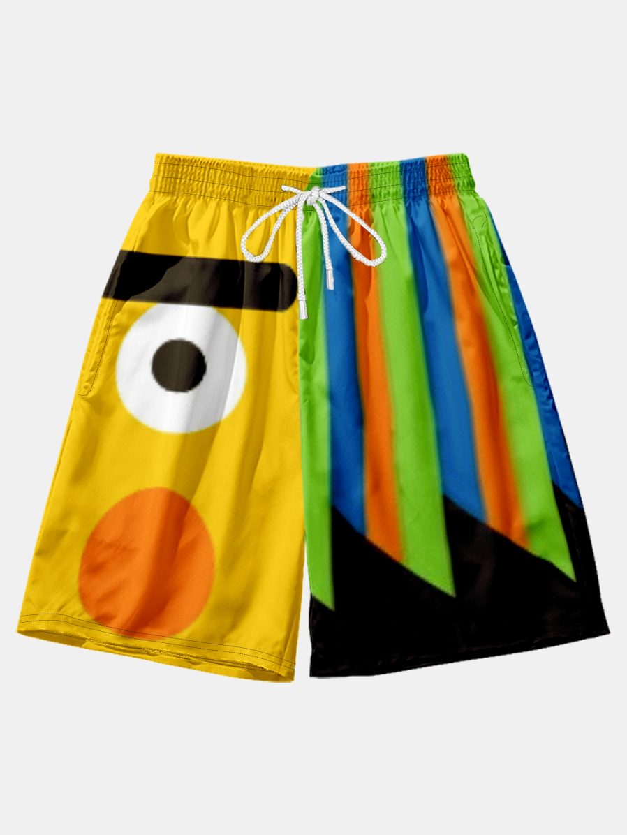 Men's Cartoon Stripe Pocket Casual Elastic Shorts-Garamode