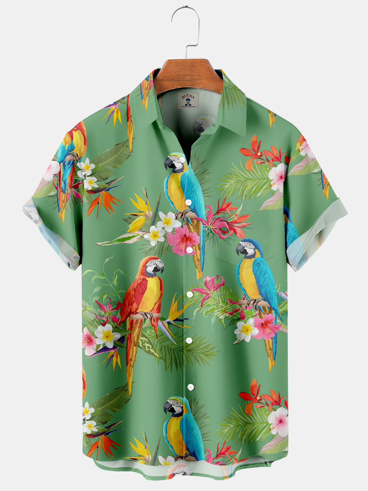 Men's Casual Hawaiian Bird of Paradise and Parrot Print Short Sleeve Shirt-Garamode