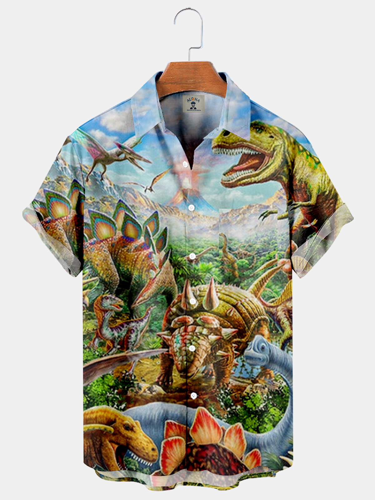 Men's Jurassic Park Hawaiian Dinosaur Short Sleeve Shirt-Garamode