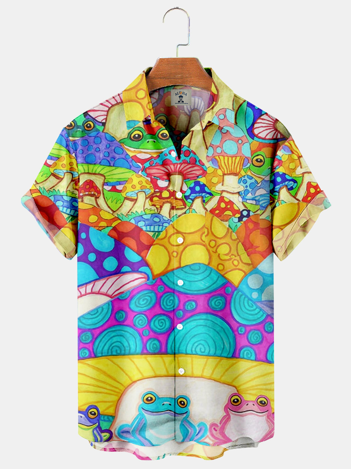 Boys Hippie Mushroom Print Pocket Comfort Casual Short Sleeve Shirt-Garamode