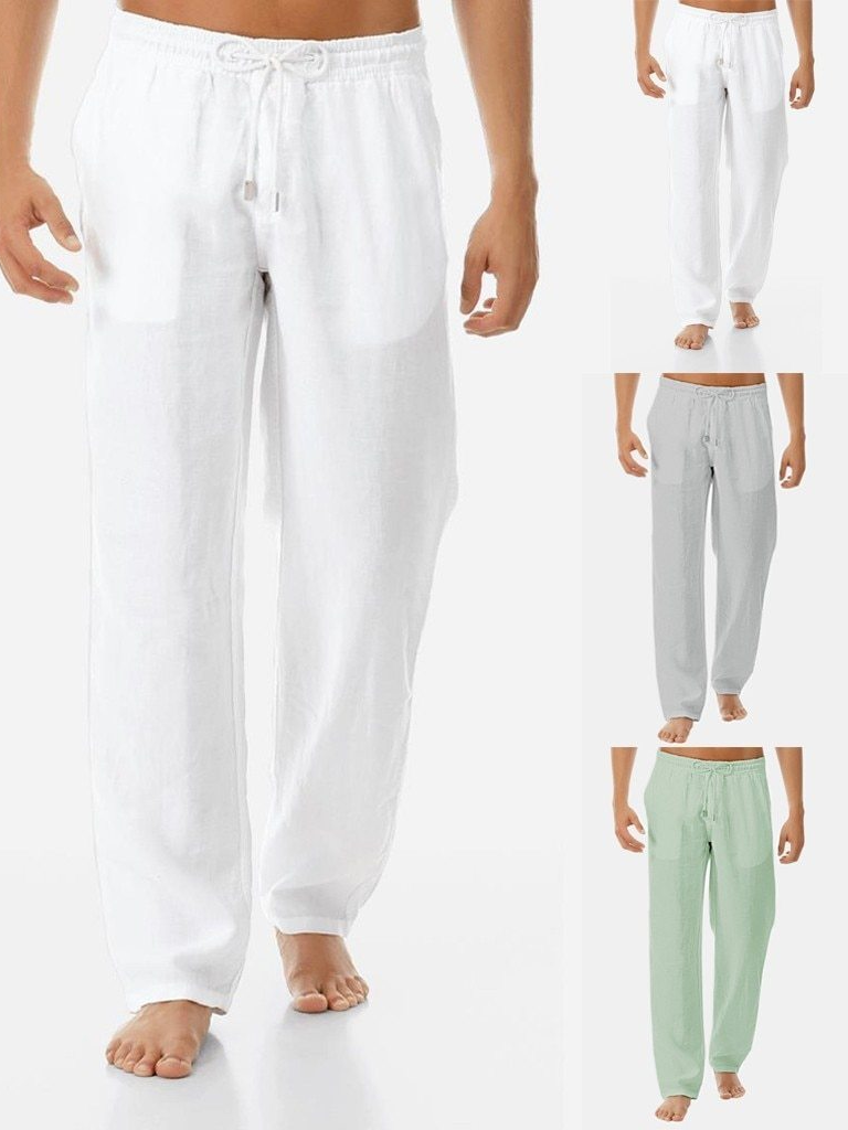 Men's Sports Yoga Pants Solid Color Casual Pants Cotton Linen Sleeping ...