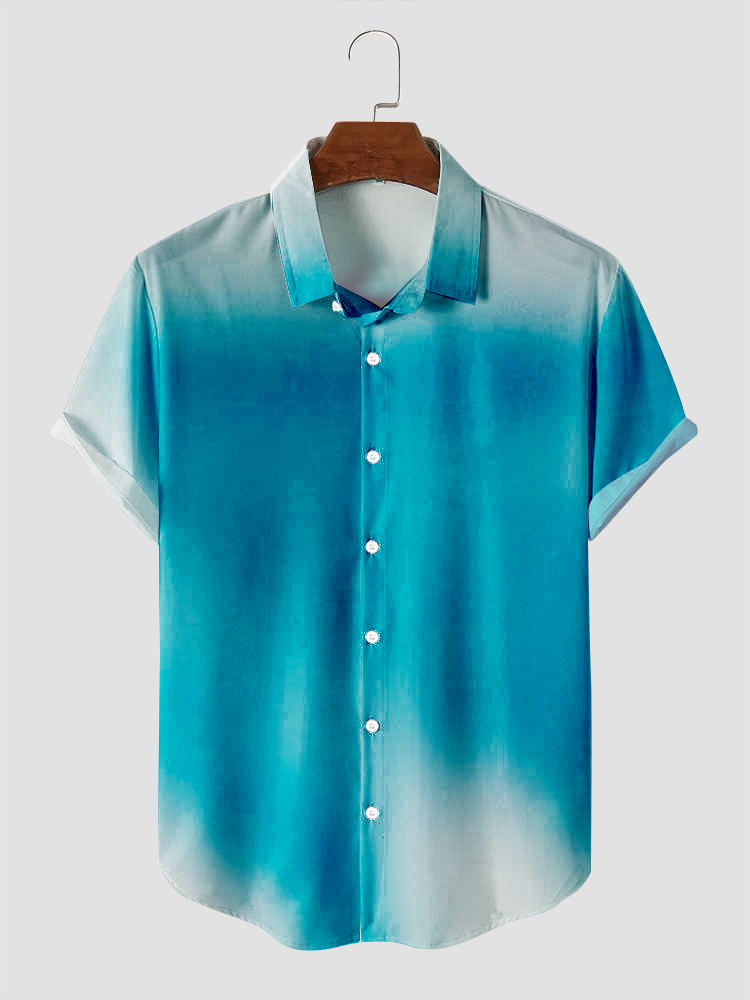Men's Gradient Print Everyday Loose Short Sleeve Shirt-Garamode